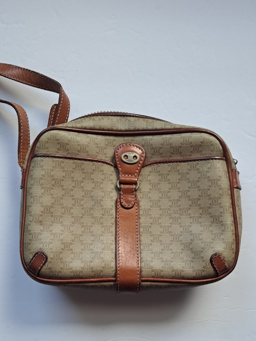 Vintage Celine Beige and Brown Crossbody Bag